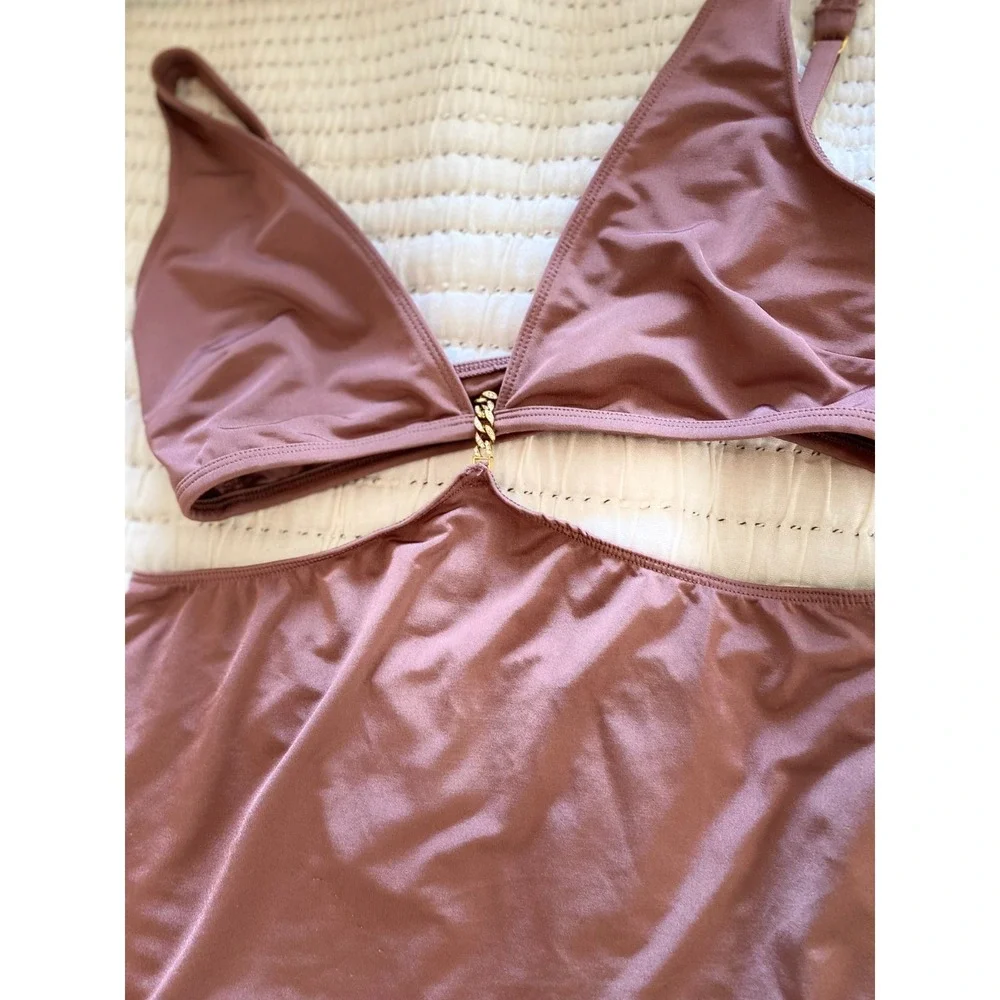 VICTORIA'S SECRET GOLD RHINESTONE CHAIN CUTOUT MINI DRESS MAUVE, SEXY ICON | Sm - Picture 2 of 5